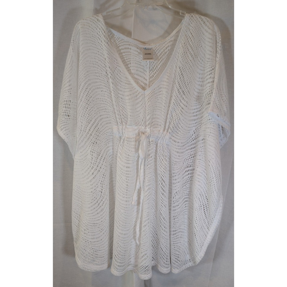 Catalina Womens XL White Crochet Swimwear Beach Cover Up Dress Openwork Sheer